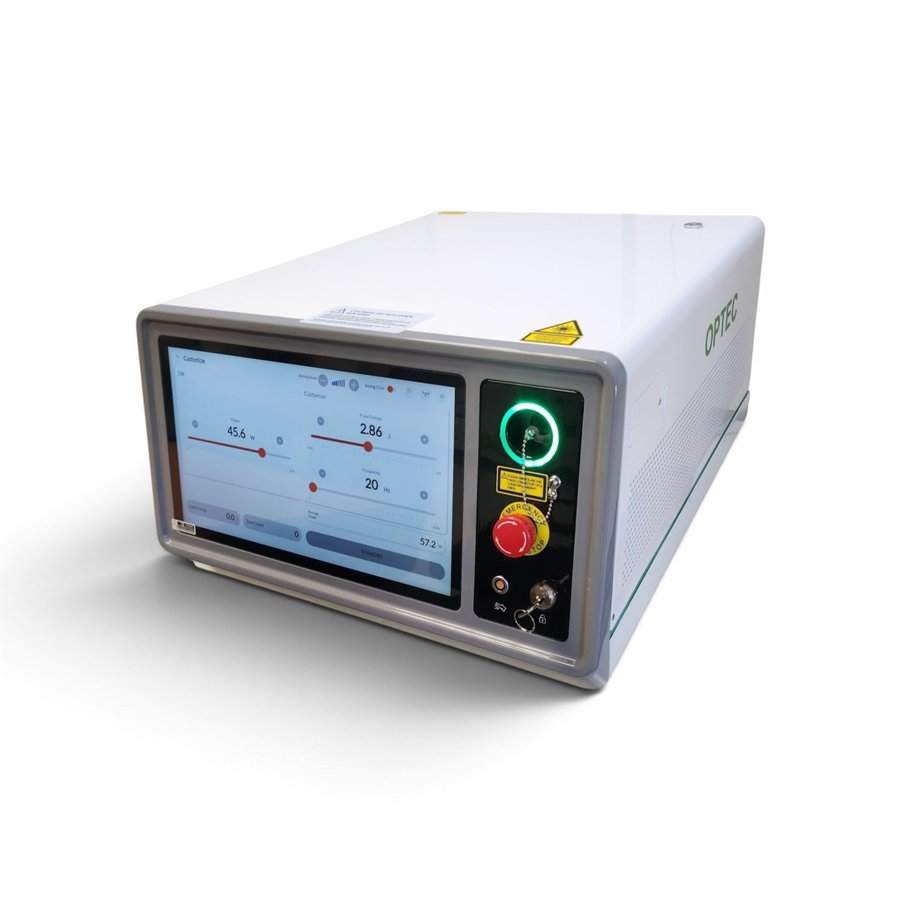 Thulium Duo laser console, front view with active treatment display